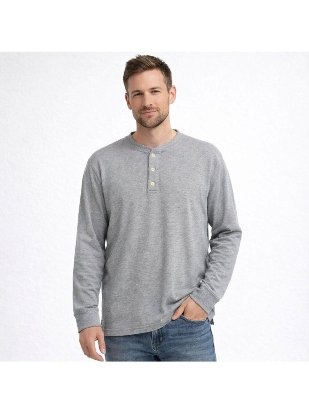 Britches Men XL Gray Henley Shirt Long Sleeve Cotton Button Front Casual